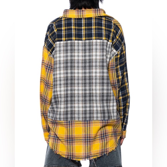 Akira Piece It Together Plaid Patchwork Button-Down Shirt - Picture 2 of 3